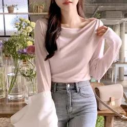 (보트넥/여리핏) 프루아 드레이프 셔링 긴팔 티셔츠 ts4057