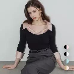 로트르드민 컬러추가 셀럽착용 Layered sheer shirt knit
