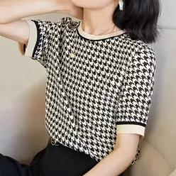 [퀸이즈][퀸이즈] [77까지]페거 하운드체크 소매밴딩 반팔티셔츠