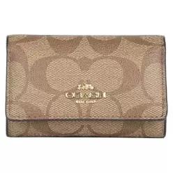 COACH 코치 F77998 IME74 여성용 키 케이스 열쇠지갑 카드지갑 시그니처 IME74 (카키 x 새들 2)