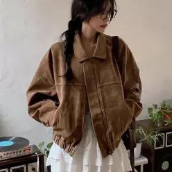 여자 스웨이드 소재 밑단 밴딩 포인트 부드러운 외투 숏 자켓 플리스 가디건 여성