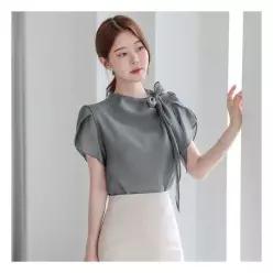 오브리에 엘로하 튤립 소매 타이 반팔 블라우스 1426279