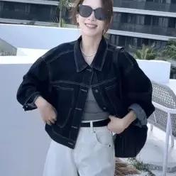 여성 오버핏 크롭 데님 패션 외출 데이트 데일이 청 자켓 플리스 가디건 후리스집업 후드