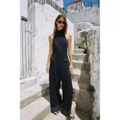ZARA HALTER JUMPSUIT WITH CONTRAST TRIMS - Ink blue 8945/769/430