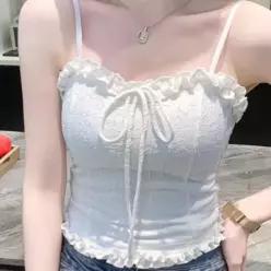 [라일리여성의류] Rly 리본 레이스 셔링 나시탑