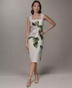 Donna Karan New York 여성 슬리브리스 스퀘어넥 플로럴 프린트 미디 시스 원피스 1074275