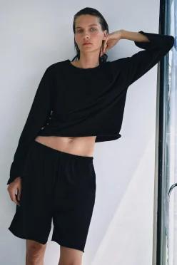 ZARA 코튼 드로스트링 버뮤다 팬츠 - 블랙 0858/733/800