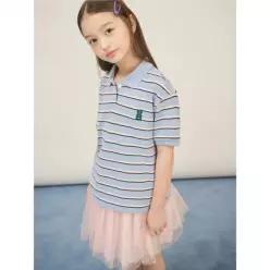 빈폴 키즈 여아 스트라이프 반소매 피케티셔츠 스카이 블루 BI5742G03Q 5229858