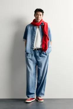 ZARA 데님 플리츠 치노 팬츠 - 미디움 블루 0840/319/427 109805