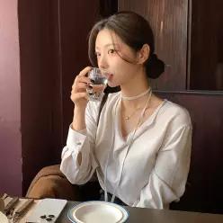 (국내제작)(타이or허리벨트가능) 로에나 스트랩 세트 드레이프 가을블라우스 bs8046