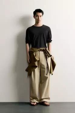 ZARA 릴렉스핏 포플린 턱 팬츠 - 베이지 3046/360/710