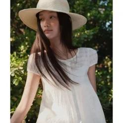 MUSINSA STANDARD WOMAN 우먼즈 체크 텍스처드 베이비 돌 블라우스 [화이트]
