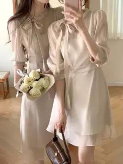 (2기장/브랜드퀄리티/고급미) 마르셀 시스루 쉬폰 리본 스트랩 2기장 원피스 op16189