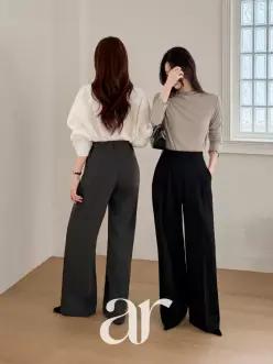 (S2XL/숏베이직롱/3기장) 투핀턱 비조 세미 와이드 슬랙스 오피스룩 출근 하객룩 와이드슬랙스 ps5794