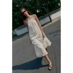 ZARA 비즈 크링클 이펙트 미디 드레스 - Ecru 에크루 3897/161/712