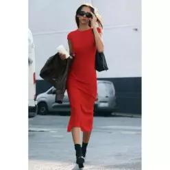 ZARA 자라 SHORT 숏 쇼트 SLEEVE 슬리브 숏슬리브 반팔 MID 미드I 미디 DRESS 드레스 원피스 - Red 레드 78