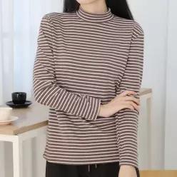 여성 반폴라 티셔츠 3종 무지 심플 / 스트라이프 / 플라워 가을 겨울 긴팔 반목티