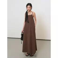 [매장정품] GENERAL IDEA 리조트룩+11WOMAN 체크 슬리브리스 롱 원피스 [DARK BROWN] / GF2LOP519