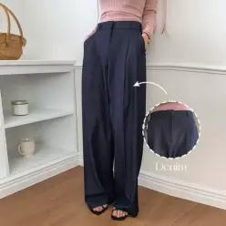 다잇템 여성 넓은 핀턱 미니멀리즘 더블 롱 슬랙스
