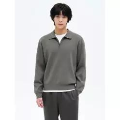 에잇세컨즈 8SECONDS 이중직 카라 반집업 니트 그레이