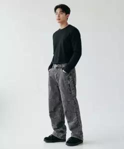 후브스 사이드 지퍼 바이커 팬츠그레이