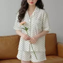 [라일리여성언더웨어] Rly 파자마 세트 여름 반팔 반바지 홈웨어 도트 잠옷