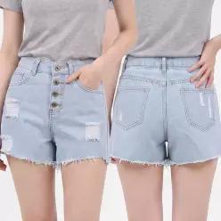 [라일리여성의류] Rly 여성 데님반바지 연청 찢청 하이웨스트 숏팬츠