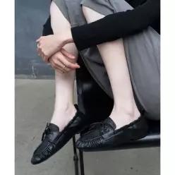 KHIHO 리브 셔링 보트 로퍼 블랙