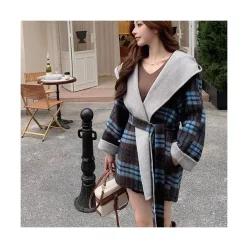 바바라옷장 250149 - 체크 양면 후드 울코트 울100 브랜드공정 캐시미어코트 여성겨울코트 핸드메이드코트