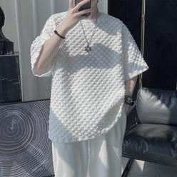 라네르 남자 와플 격자 엠보싱 오버 반팔