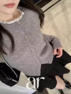 (레이스포인트/러블리) 스모아 라운드 프릴 실버 버튼 가을가디건 cd3571