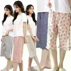 MANUA 여성 고밀도 순면 플라워 7부 얇은 여름 파자마 잠옷바지