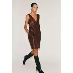 ZARA 자라 ZW COLLECTION 온 컬렉션 100% LEATHE 더R MID 미드I 미디 DRESS 드레스 원피스 - Burgundy 버건
