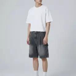 남자 빈티지 워싱 원턱 와이드 버뮤다 여름 청반바지 남성 쇼츠