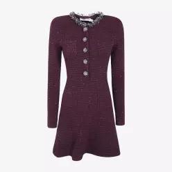 텍스처드 니트 장식 미니 원피스 SC26 152S BURGUNDY