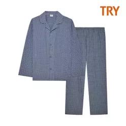 트라이 TRY 남성용 고급스러운 주자직 체크 잠옷세트