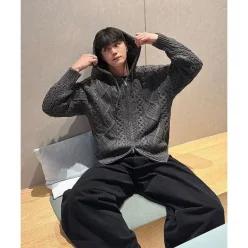 LEMAIN SECOND 2WAY_아란 워셔블 오버핏 케이블 후드 집업 니트 차콜 YSLMKN05 332620