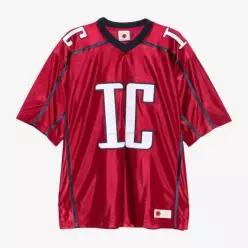 로고 패치 콘트라스트 트림 브이넥 티셔츠 ICSS26287 RED