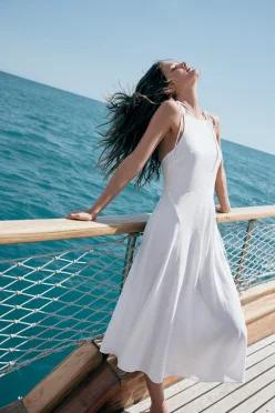 ZARA 볼륨 개버딘 미디 원피스 - 화이트 7815/231/250