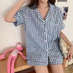[라일리여성언더웨어] Rly 잠옷 세트 체크 반팔 홈웨어 상하의 여름 파자마