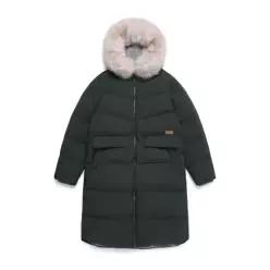 N254WDW190 여성 후드 퍼 롱기장 구스다운 점퍼 WOOD GREY