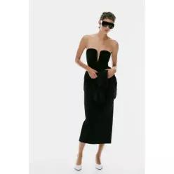 ZARA MIDI DRESS WITH CUT-OUT AND RUCHING - Black 4772/214/800
