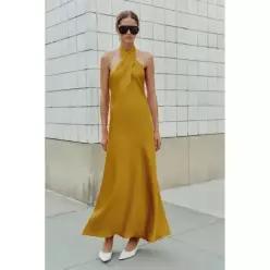 ZARA SATIN HALTER MIDI DRESS - Mustard 7961/581/305