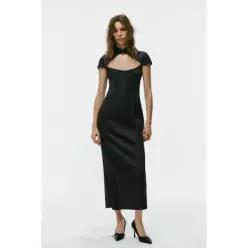 ZARA SATIN OPENING midi dress - Black 7853/332/800