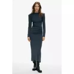 ZARA SHOULDER PAD DRAPED MIDI DRESS - Grey 4772/242/802