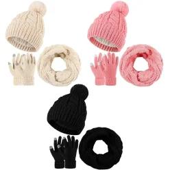 Liitrsh 12피스 겨울 비니 모자 스카프 장갑 세트 니트 원형 귀마개 여성 남성용, 블랙, 핑크, 베이지, 단