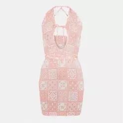 Off White 오프 화이트 레이스 홀터넥 미니 슬립 드레스 - 블루/화이트 7625084