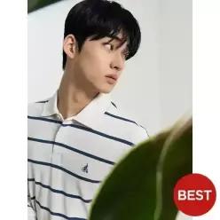 [빈폴] [26SS 30%OFF] 텍스처 칼라넥 스트라이프 긴소매 티셔츠 아이보리 (BC6241C550)