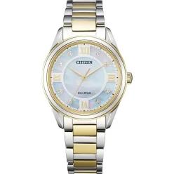 Citizen 시티즌 여성용 Eco-Drive 드레스 클래식 Arezzo 다이아몬드 투톤 스테인리스 스틸 시계 화이트 다