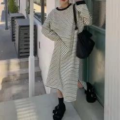 [라일리여성의류] Rly 스트라이프 빅사이즈 캐주얼 데일리 원피스